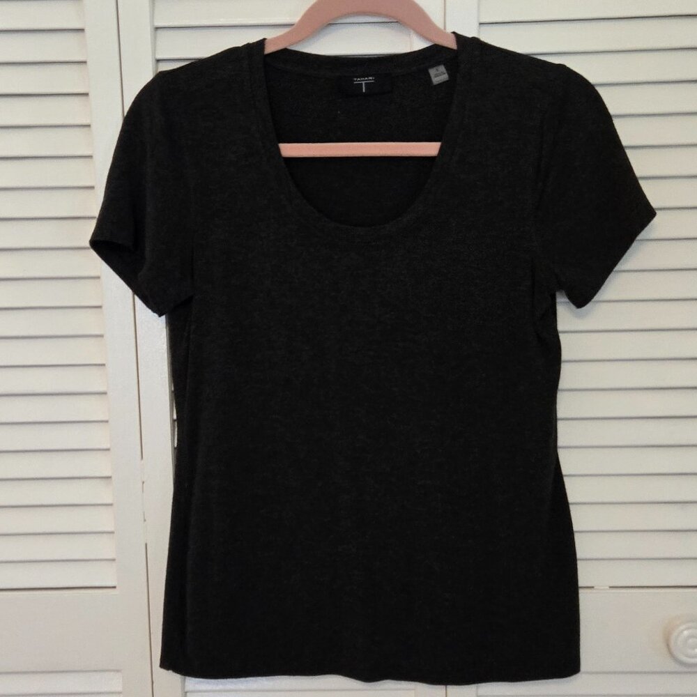 Tahari Charcoal Grey Scoop Necked T-Shirt - Size S